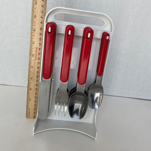 Vintage Northland Stainless Steel Red Handle 24-Flatware Complete Set w/Stand - Picture 1 of 4